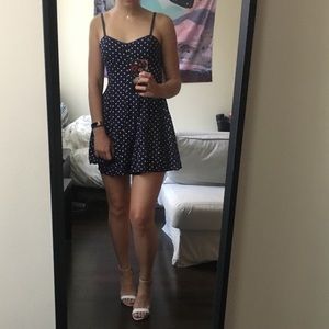 American Eagle Polka Dot Skater Dress In Navy